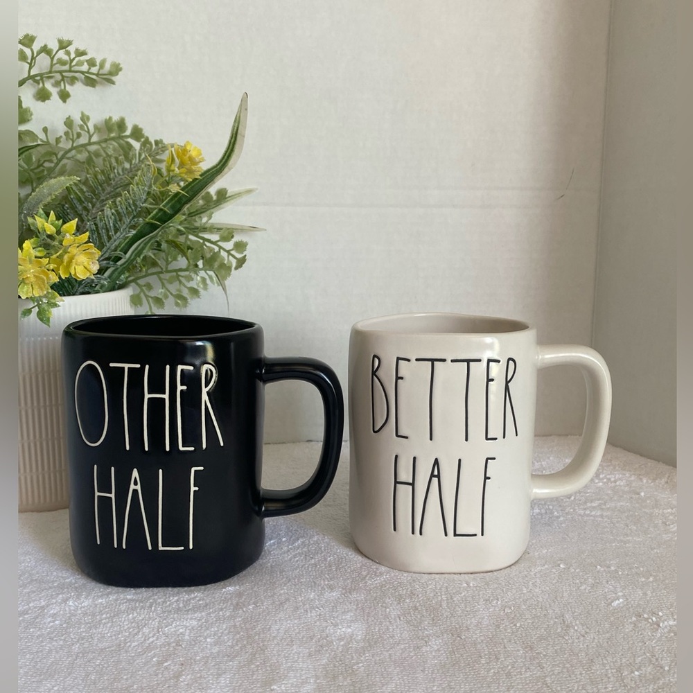 Rae Dunn Black and Cream Mug Set - Other Half & Better‎ Half